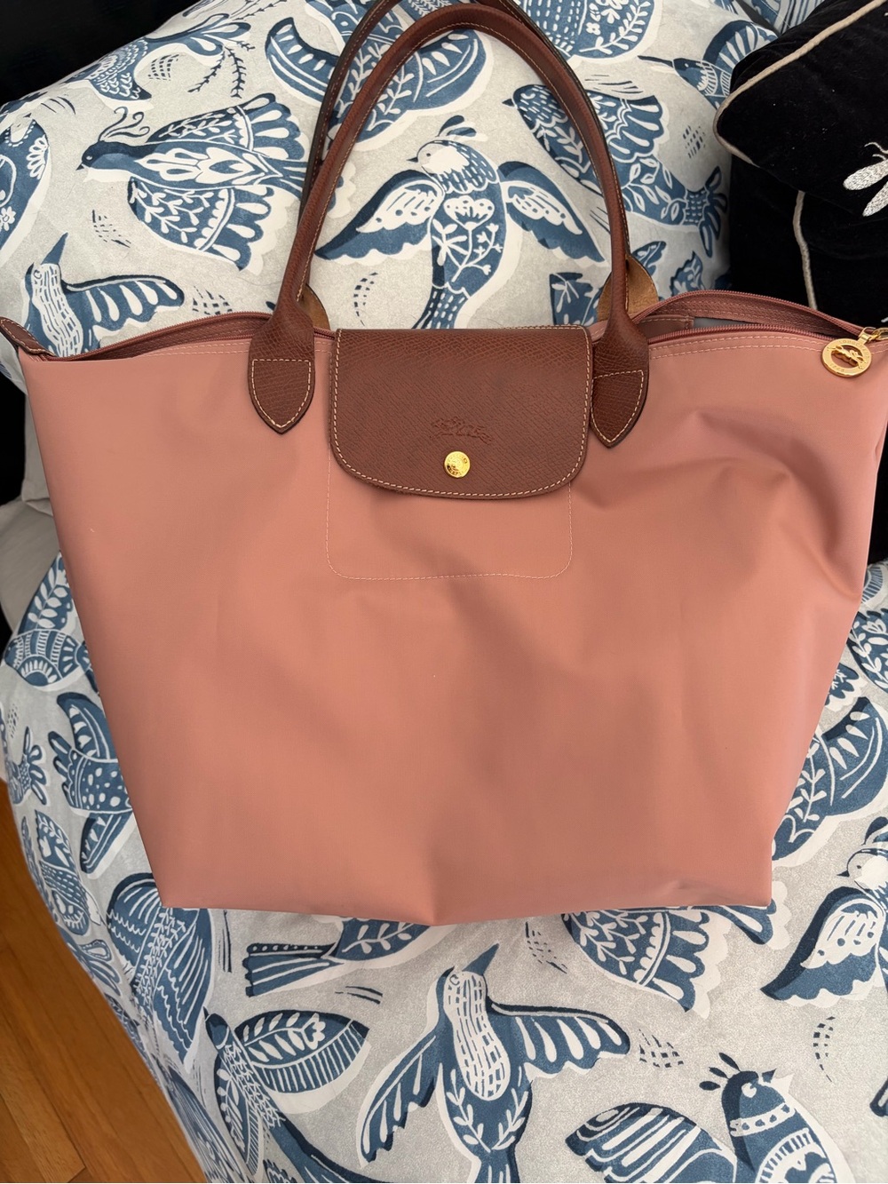 Longchamp Rosethé Tote with Brown Trim